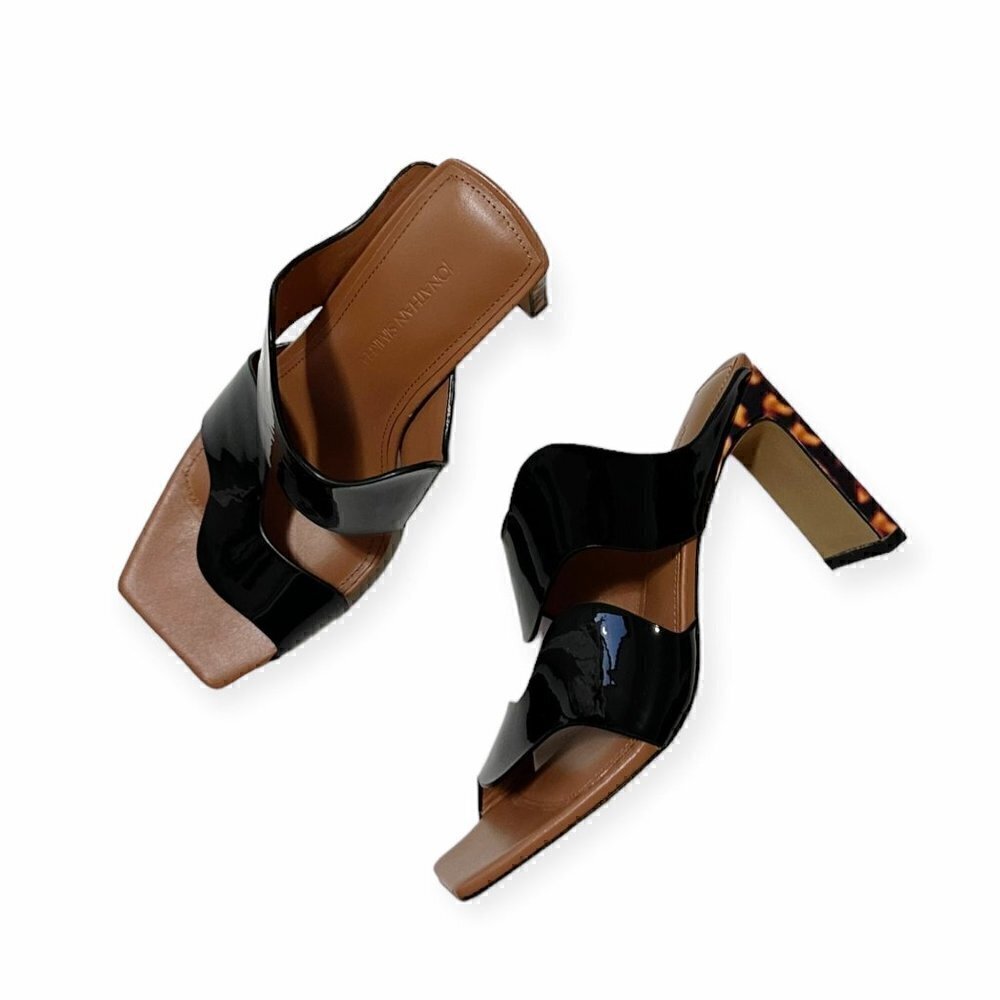 JONATHAN SIMKHAI Alene Wave Patent Leather Sandals, Black, Size 36EU